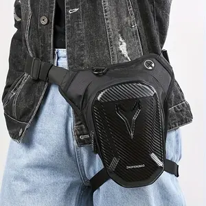 Waterproof Motorcycle Leg Bag with Headphone Jack, Adjustable Shoulder Strap and Double Zipper Compartment - Black EVA Outdoor Riding Waist Bag for Off-Road Bikes and Motorcycles, Adjustable Shoulder Strap|Secure Storage|Durable Fabric Bag