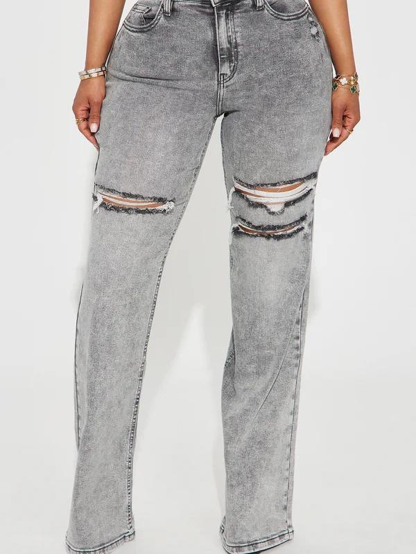 Remi Ripped Stretch Baggy Jeans - Grey