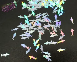 SHARK! Shark shaped glitter 15mm silver holographic-