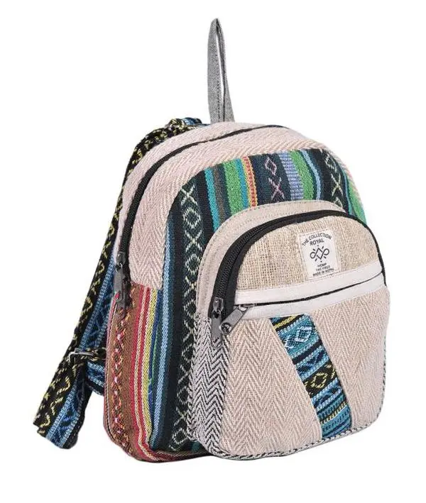 Caravan Closet Mini Backpack, Boho Hippie Handwoven Hemp & Cotton Purse, Handmade by Women for a Unique Natural Look, Handwoven Craft, Carry On Backpack, Backpacks For Women