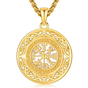 DRINSPER Vegvísir Necklace 925 Sterling Silver Pendant Daily Viking Jewelry for Men Norse Mythology Pagan Jewelry