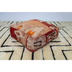 Malika - Moroccan Bohemian Floor Pillow - Cover Handmade Cushion made from Vintage 80 s Moroccan Rugs .