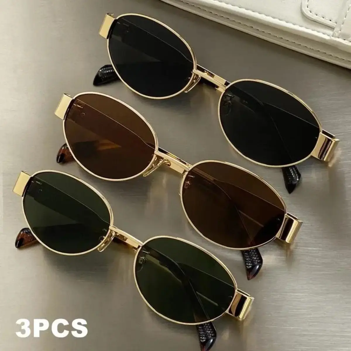 3-Pack Womens Oval Sunglasses, Oversized Semi-Rimless Metal Frame with Tinted Lenses and Blue Light Blocking for Daily & Beach Wear, Stylish Sunglasses, Trendy Sunglasses