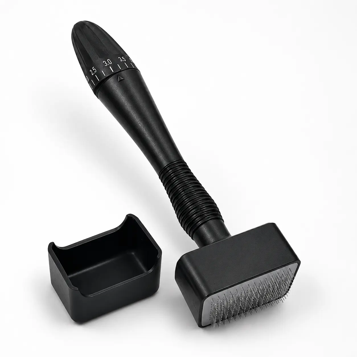 Microneedle Stamp Tool 0–3.0mm, Adjustable Manual Beauty Device with Textured Grip, Square Precision Head and Storage Cover