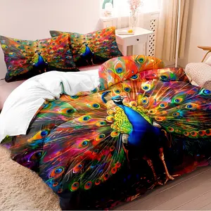 3-piece duvet cover set features a gorgeous peacock pattern and 3D digital printing technology. Suitable for bedroom and guest room bedding (includes 1 duvet cover and 2 pillowcases, duvet insert not included). Machine washable with a zipper.
