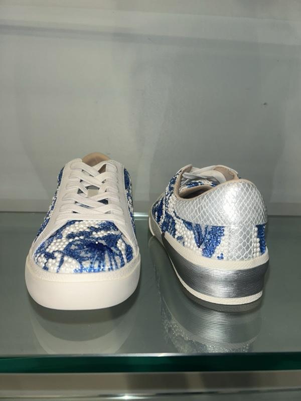 Betsey Johnson White Platform Sneakers with Blue Crystal-Inspired Detailing for Everyday Wear and Brunch Outings