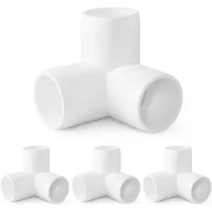 3 Way PVC Pipe Fittings 1 Inch,  White PVC Elbow Corner Side Outlet Tee Fitting, SCH40 Furniture Grade Pipe Connectors - Fits 1" Polyvinyl Chloride Pipes, 4 count