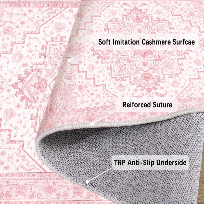 PLUMLIK Bohemian Washable Rugs For Living Room, Dining Room, Soft Low Pile Rug Non Slip Decorative Rug For Bedroom, Performance Rug For Home Decor, Ideal For High Traffic Areas, Gift For Valentine's Day, Housewarming non-shedding boho large carpet rug of