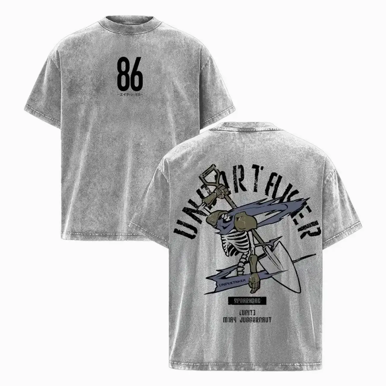 Men's Short-Sleeve 86-86 Undertaker Anime Double Printed Vintage Pre-Washed Tee, Unisex Oversize Relaxed Heavyweight Cotton Casual T-Shirt with Shoulder Tape - Cold Wash Safe USG