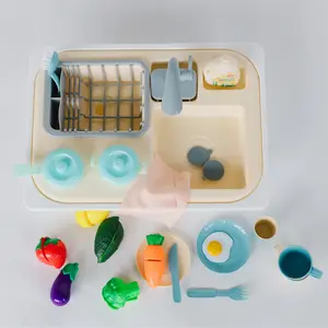 Beright Play Kitchen Sink Toys with Large Bin for Pretend Kitchen Play learning toys toddler toys realistic kitchen dishwasher toy Water Circulation System Faucet Tableware Accessories Durable