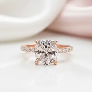 Rose Gold 3.0ct Cushion Cut White Sapphire Engagement Ring