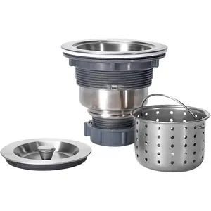 3-1/2 Inch Sink Drain Assembly Kit, Removable Deep Sink Strainer Basket with Sink Stopper/Sealing Lid for Home, Kitchen, Stainless Steel