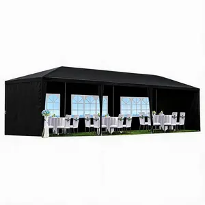 10'x30' Party Tent, Outdoor Wedding Canopy Tent with 5 Removable Sidewalls, Waterproof Heavy Duty Gazebo Shelter for Parties BBQ Events Garden Backyard Patio, Black