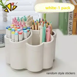 New Thick Rotating Desktop Storage Box with 360° Rotation, 4 Large Capacity Spaces, Office Supplies, Makeup Brushes, School Essentials, Multifunctional Stationery