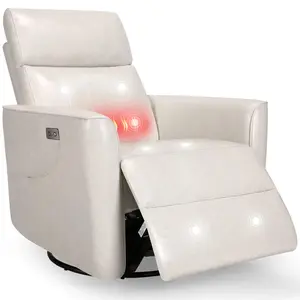 Electric Massage Recliner Chair with Heat Function, Single Seat Power Reclining Sofa with Multiple Massage Modes, Faux Leather, USB Port, 270° Swivel & 135° Recline, Remote Control for Living Room Bedroom Home Theater, Off-white/Orange Brown