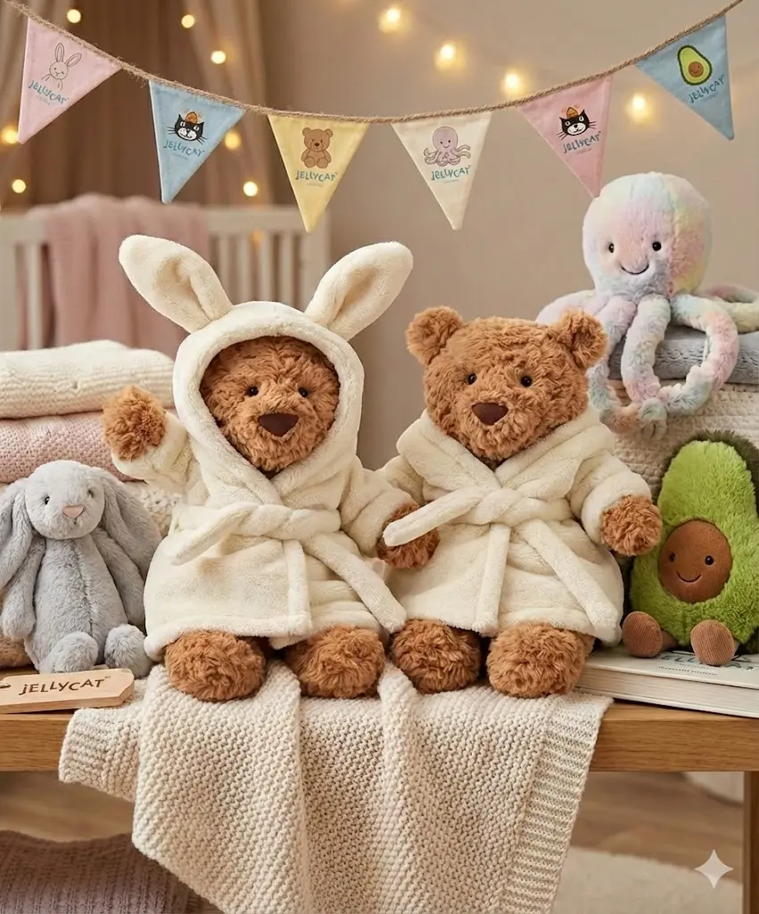 Jellycat Bartholomew Bathrobe Bear – Soft Brown Teddy Plush with Tie-Front Bunny Hooded Robe, Cozy Gift for Birthdays, Holidays and Collectors