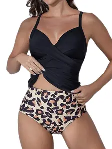 B2prity Women's Ruched Tankini Swimsuits V Neck Wrap Tie Back Two Pieces Bathing Suit Tummy Control Swimwear Deals for You Days