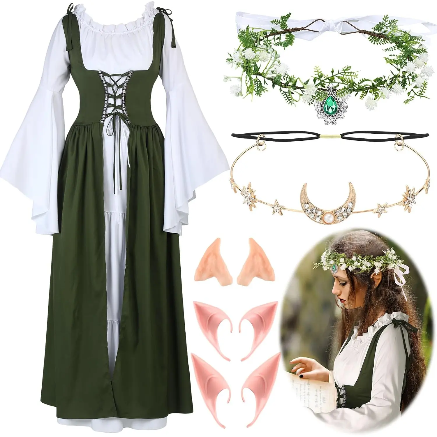 6 Pcs Medieval Renaissance Costume Women Fairy Dress