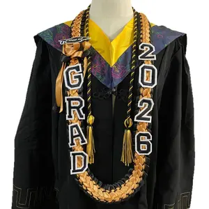 Graduation Leis Class of 2026 Grad Ribbon Double Braided Necklace with Graduation Cap 2026 GRAD Patches Handmade Leis Grad Gifts for Graduates Senior College Students Daughter Couples for Graduation Ceremony Party Celebration with Honor Rope Set