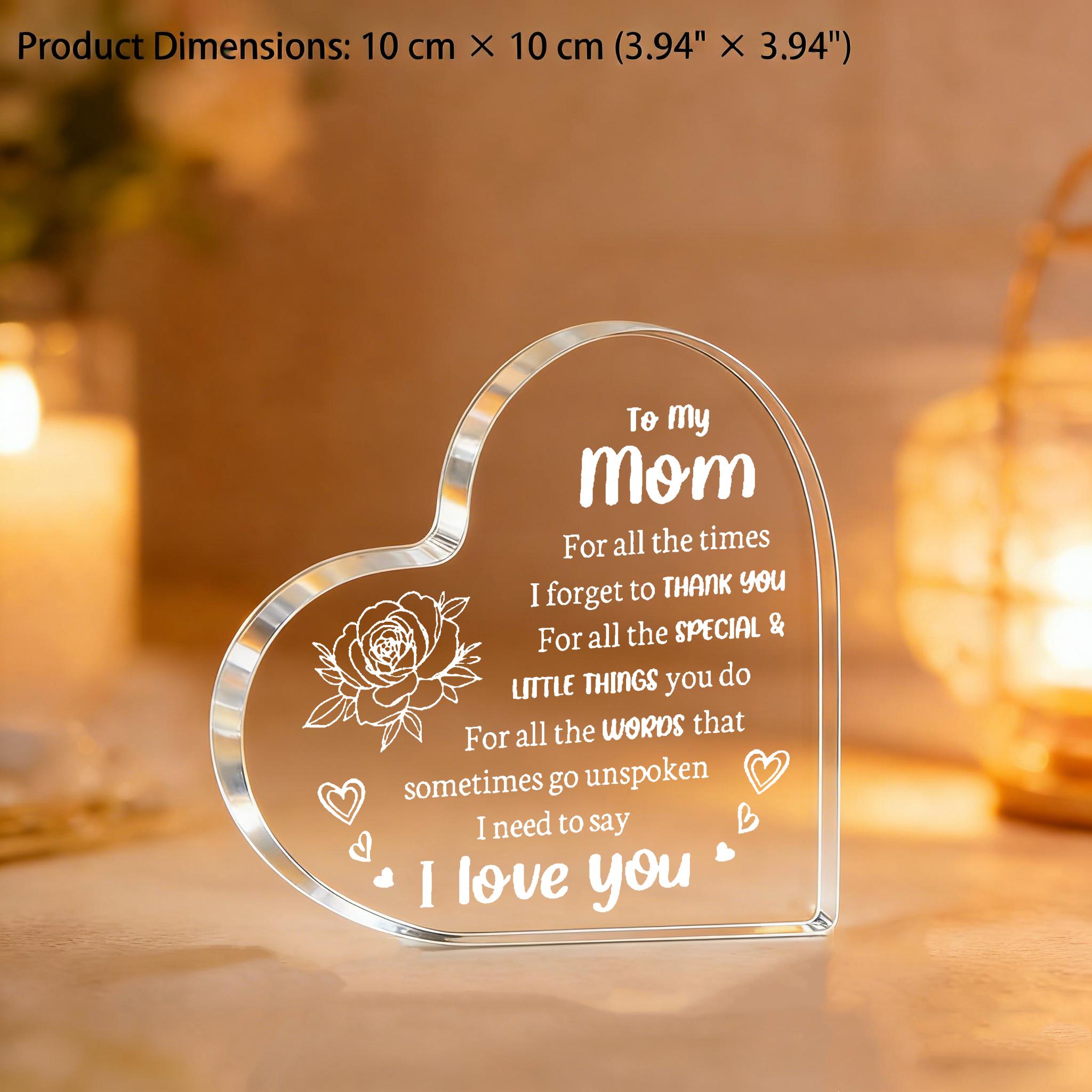 Heart Shaped Acrylic Decoration Block, Rose & Letter Pattern Decorative Ornament, Inspirational Creative Gift for Mom, Delicate Mom Birthday Gift, Gift Idea, Mother's Day Home Decor