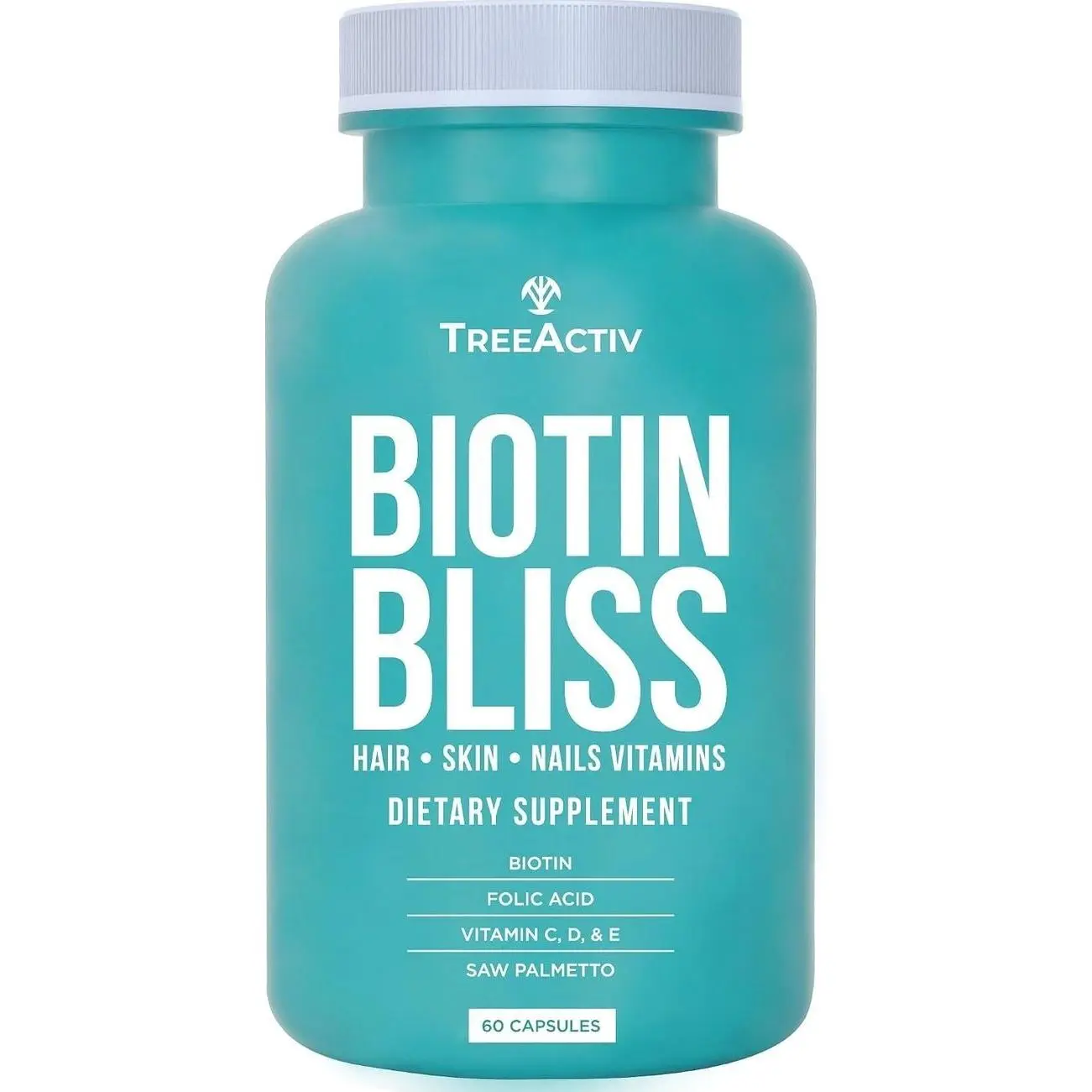 Biotin Bliss Skin Hair Nails Vitamins + Saw Palmetto Supplement Volumizer & Thickening Formula for Men Women Folate MSM B Complex for Hair Growth & Strength 60 Capsules 30-Day Supply
