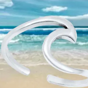 Sterling Silver Beach Wave Toe Ring or Midi Finger Ring, One Size Fits All