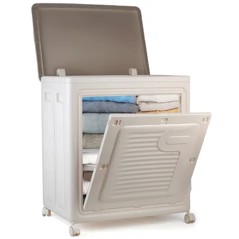 Classic Large-Capacity Plastic Clothes Storage Chest - Home Organizer, 58x40x68cm, Stylish Look, Easy Clean, Wheel-Rolling, Storage Containers for Clothes, Toys, Useful Use