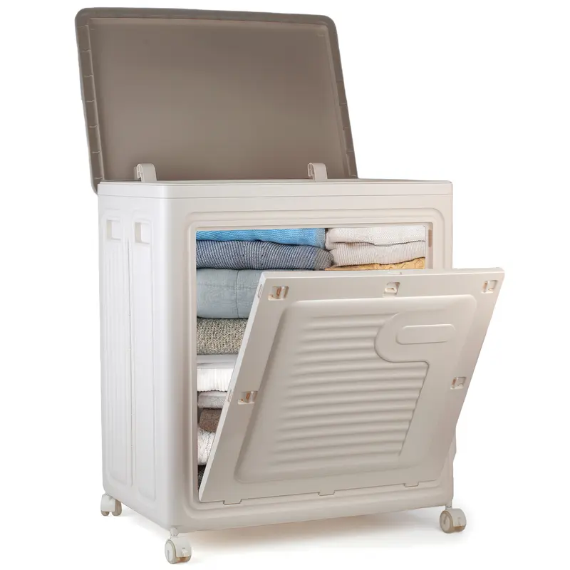 Classic Large-Capacity Plastic Clothes Storage Chest - Home Organizer, 58x40x68cm, Stylish Look, Easy Clean, Wheel-Rolling, Storage Containers for Clothes, Toys, Useful Use