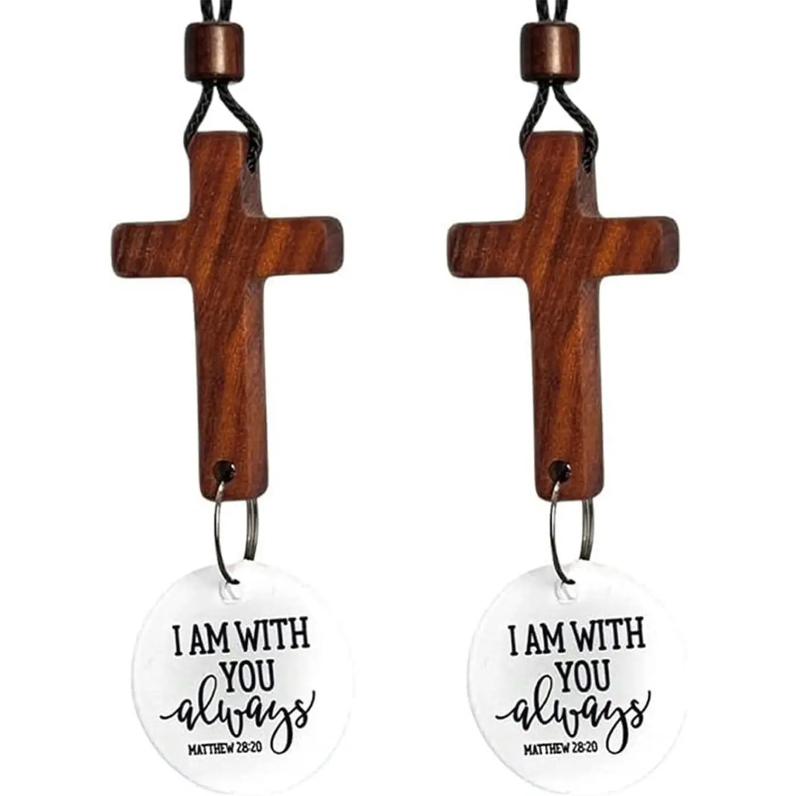 Religious Gift Couple Cross Hanging Ornament – Wooden Rearview Mirror Pendant Set, Faith & Love Car Charm for Him & Her Keychain, Perfect for Couples, Boyfriend, Girlfriend, Husband, and Wife, Car Trinkets, Car Key Accessory