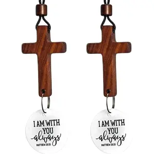 Religious Gift Couple Cross Hanging Ornament – Wooden Rearview Mirror Pendant Set, Faith & Love Car Charm for Him & Her Keychain, Perfect for Couples, Boyfriend, Girlfriend, Husband, and Wife