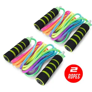 Anna's Rainbow Double Dutch Rope Set - Ultra Durable 8mm Woven Nylon Rope with Foam Grips & Ball-Bearing Handles for Kids Workout Equipment