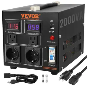 VEVOR Voltage Converter Transformer, TikTokShopBlackFriday, 2000W, Heavy Duty Step Up/Down Transformer, Convert from 110 Volt to 220 Volt and  from 220 Volt to 110 Volt, with US Outlet EU Outlet 5V USB Port, CE Certified