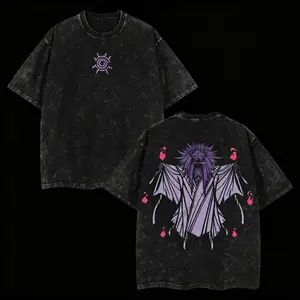 Men's Unisex Naruto Anime "Reaper's Seal" Short-Sleeve Round Neck T-Shirt, Double-Sided Print Lightweight Acid-Wash Loose-Fitting Top, Ideal Gift for Anime Merchandise Enthusiasts, Shortsleeve,summervibes Crewneck Tshirt