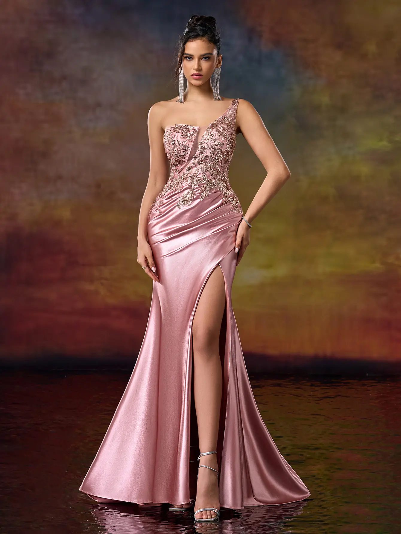 Stunning Rose Gold One-Shoulder Gown Sparkling Champagne Sequin Mermaid  Illusion Neckline Train for Red Carpet Galas - TikTok Shop