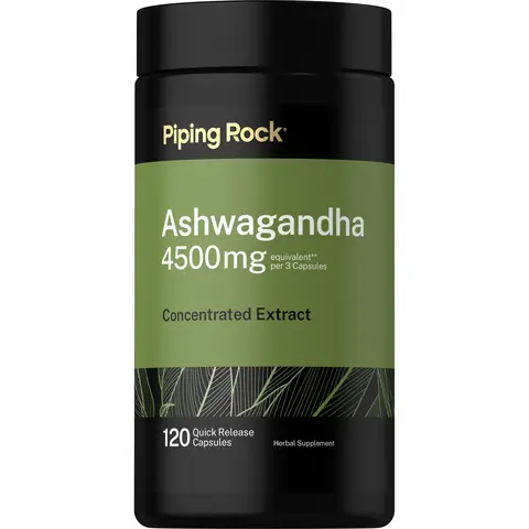 Piping Rock Ashwagandha Supplement with Black Pepper Extract - 4500mg - 120 Capsules - Concentrated Herb Root Extract - Non-GMO, Gluten Free