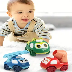 Four-piece inertial cartoon car set, including fire trucks, construction vehicles and spaceship toy sets, color plastic toy vehicles suitable for boys and girls.