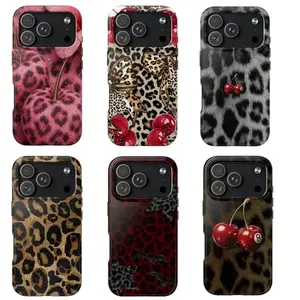 Cherry Leopard Phone Case Y2K Aesthetic –Leopard Print & Red Cherry Design, Retro Indie Wild Style Phone Cover, Cute Cool Animal Pattern Case for iPhone 17 16 15 14 13 12 11 Pro Max