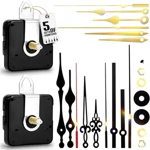 2Pcs Quartz Clock Mechanism Kit Battery Powered Wall Clock Movement Replacement DIY Repair Parts with 5 Set Hands (No Battery)