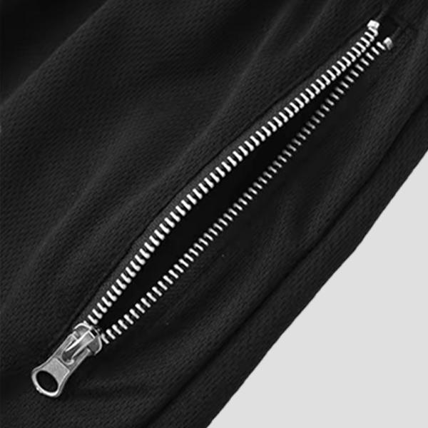 Men&rsquo;s casual athletic shorts with zippered pockets, breathable polyester fiber, elastic waistband, available in multiple colors; basketball shorts and sportswear suitable for running, training, and fitness.