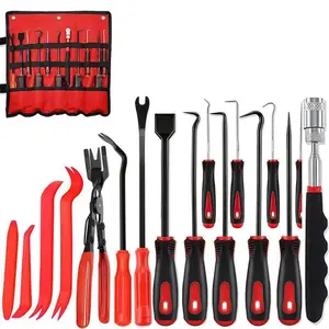17-Piece Precision Pick & Hook Tool Kit With Clip Removal Pliers, Rivet Puller, Fastener Remover, Telescoping Magnet Pickup, And Gasket Scraper For Automotive Repair And Electronics Maintenance