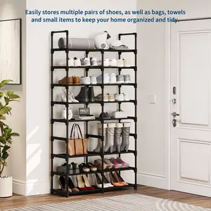 8 Tier Heavy Duty Vertical Metal Shoe Rack, Space Saving Tall Shoe Storage Stand for Entryway and Closet, Removable Fabric Shelves, Sturdy Boot and Shoe Organizer, Freestanding No Drilling