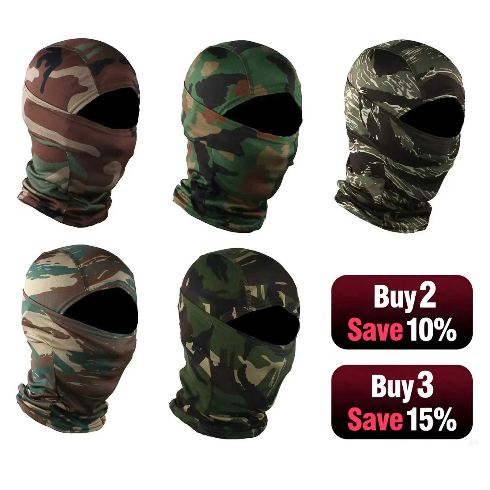 5PCS Camouflage Tactical Balaclava Face Masks for Motorcycle Fishing Hiking Cycling UV Protection Durable Washable Outdoor Gear Set