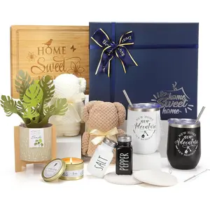 House Warming Gifts  Home, 12 count Housewarming Gifts Basket for  House with  Box Packaging, 3D Botanical Greeting Card,  Board for Couple, Closing Gifts for Home Buyers