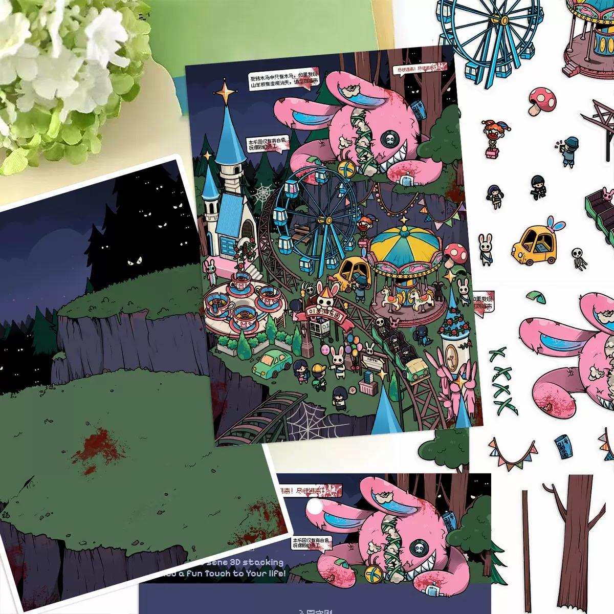 Twisted Fairy Tale Series – 3D Scene Sticker Kit,DIY Dark Diorama for Room Decor & Display,Horror Aesthetic Gift for Alt & Dark Art Lovers,PET Sticker Set