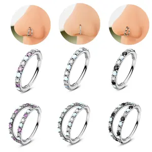 OUFER BODY JEWELRY 20G 316L Stainless Steel Non Tarnish Piercing Hoop Ring - Semiprecious Opal & AAA+ CZ Segment Hinged Septum, Wearable Jewelry for Nose Piercing Fashion Accessory, Non Tarnish Jewelry