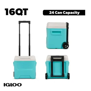 Igloo 16 QT Laguna Hard Sided Ice Chest Cooler with Wheels, Aqua Blue
