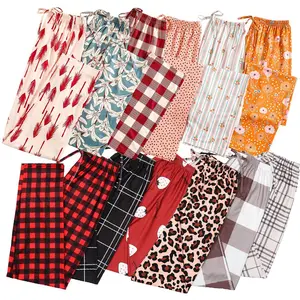 2025 Cute Summer 3 PCS Set Per Pack Sleeping Pants Women's Soft Drawstring Elastic Waist Loose Cute Heart Knit Causal Pajamas Trousers Red PJ Bottom Comfort Loungewear  Fabric Casual Floral Pajama Set pantalón  pijama matching pants pjs pants  pyjama
