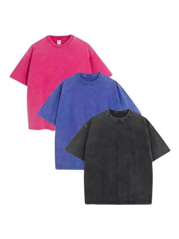 3 Pack Unisex Vintage Acid Wash Oversized Blank T Shirts, 100% Cotton Crew Neck Short Sleeve Basic Tees, Soft Retro Mineral Wash Tops For Men Women Summer Daily Street Outfit