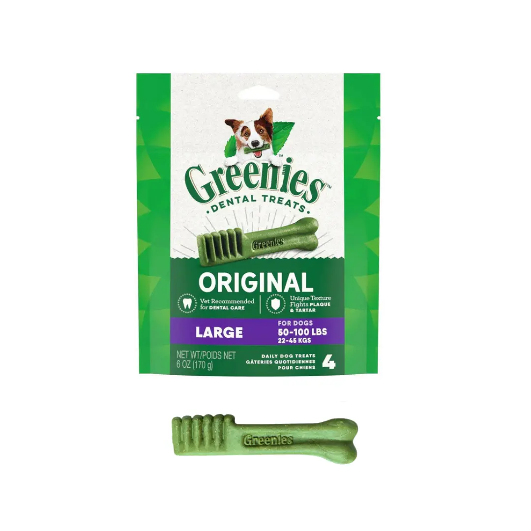 Greenies Original Dental Chews for Dogs - Large Treat-Pak with Probiotics, Gelatin, Glycerin, Potassium Chloride, Biotin, Dicalcium Phosphate, Lecithin, Wheat Flour, Vitamin D3 Supplement, Fresh Breath, Plaque Control, Daily Feed
