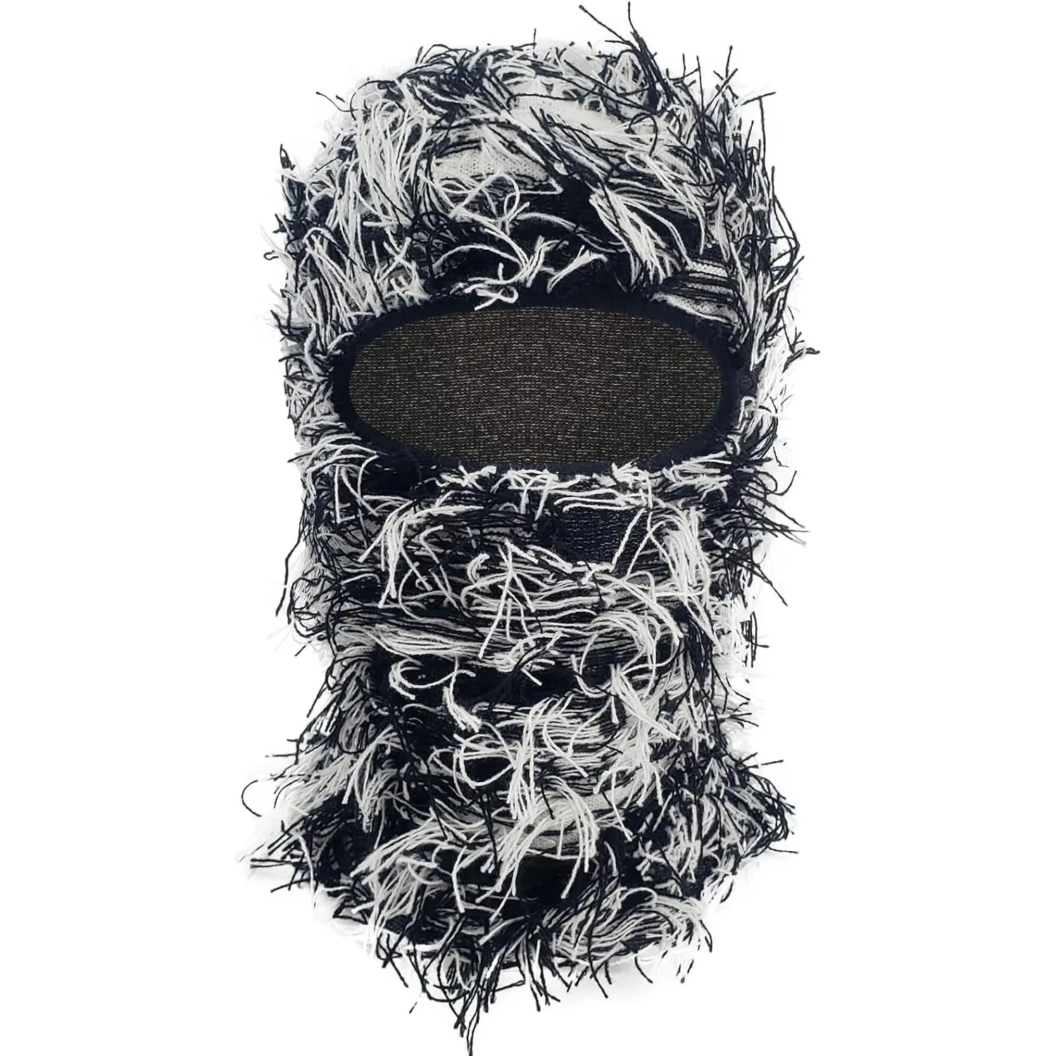 Unisex Distressed Knitted Full Face Synthetic Balaclava - Motorcycle Protective Gear, Black/White Full Face Mask for Adult Males